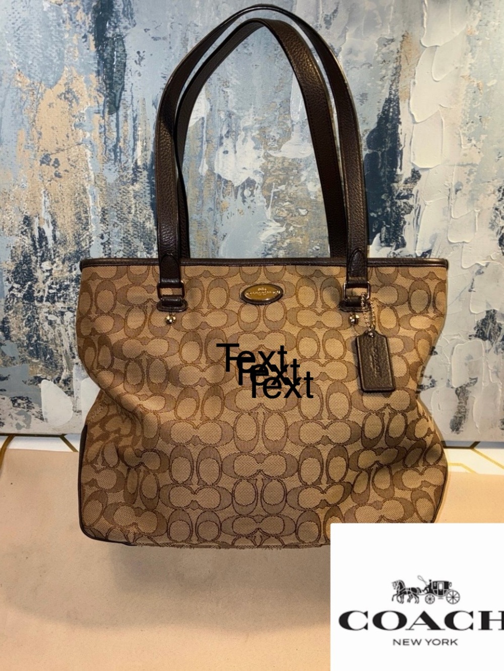 EUC Coach Tan and Dark Brown Signature Canvas Tote / Leather trim